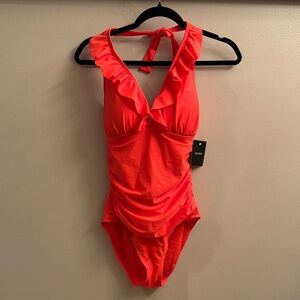 Women’s One Piece Swimsuit - Vibrant Orange/Coral Size 10 NWT